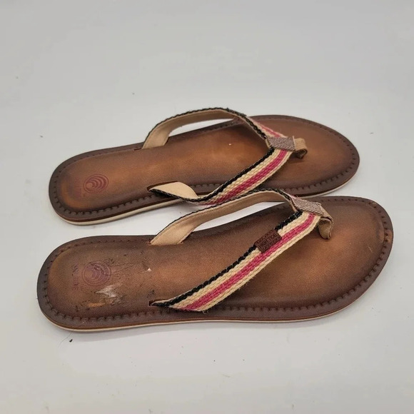 High Tide Women's Tan Pink Black Footwear Sandals Flip Flops size 9 - Picture 10 of 10